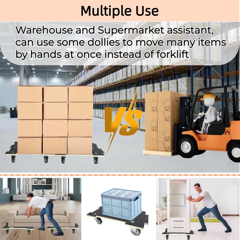 HBFBDRCT Furniture Dolly 4 Wheels Heavy Duty Spliceable Wood Platform Dolly 2 Pack, 1100 lbs Load Capacity Wood Pallet Jack, Furniture Moving Wooden Appliance Mover with 4 Soft Rubber Silent Wheels - Image 3