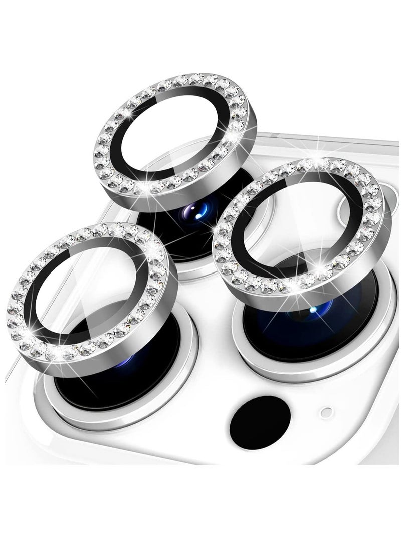 Camera Lens Protector, Set with Diamonds Bling Camera Cover Tempered Glass for iPhone 14 Pro Max /14 Pro [Perfectly Fit] - Diamond Silver - Image 1