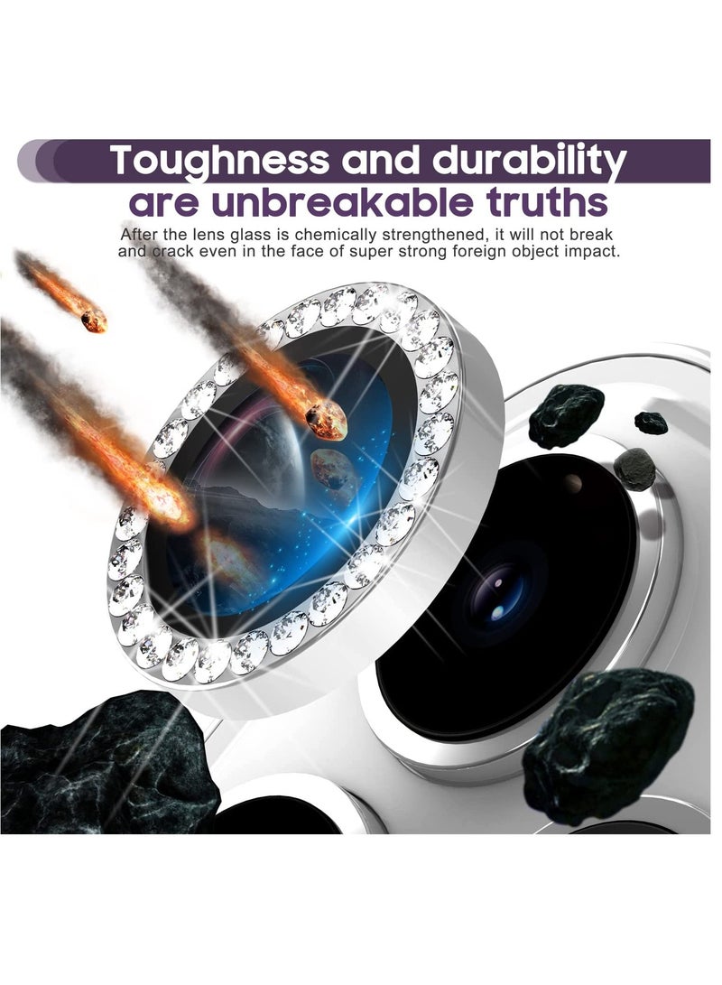Camera Lens Protector, Set with Diamonds Bling Camera Cover Tempered Glass for iPhone 14 Pro Max /14 Pro [Perfectly Fit] - Diamond Silver - Image 3