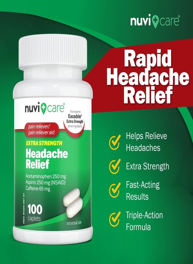 NUVICARE Headache Relief with Acetaminophen 250 mg, Aspirin (NSAID 250 mg, Caffeine 65 mg - Temporary Relief of Minor Aches & Pains - Compare to Excedrin Extra Strength Pain Reliever (100 Caplets - Image 2