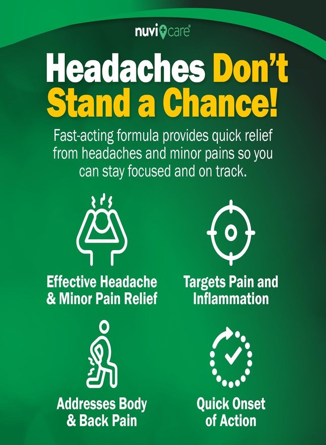 NUVICARE Headache Relief with Acetaminophen 250 mg, Aspirin (NSAID 250 mg, Caffeine 65 mg - Temporary Relief of Minor Aches & Pains - Compare to Excedrin Extra Strength Pain Reliever (100 Caplets - Image 3