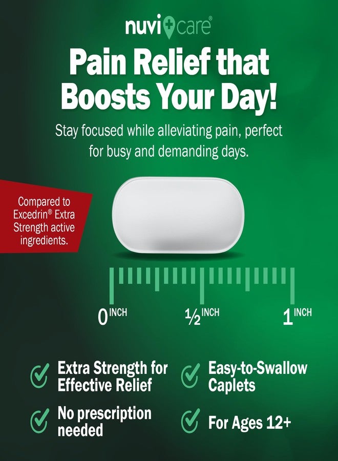 NUVICARE Headache Relief with Acetaminophen 250 mg, Aspirin (NSAID 250 mg, Caffeine 65 mg - Temporary Relief of Minor Aches & Pains - Compare to Excedrin Extra Strength Pain Reliever (100 Caplets - Image 5