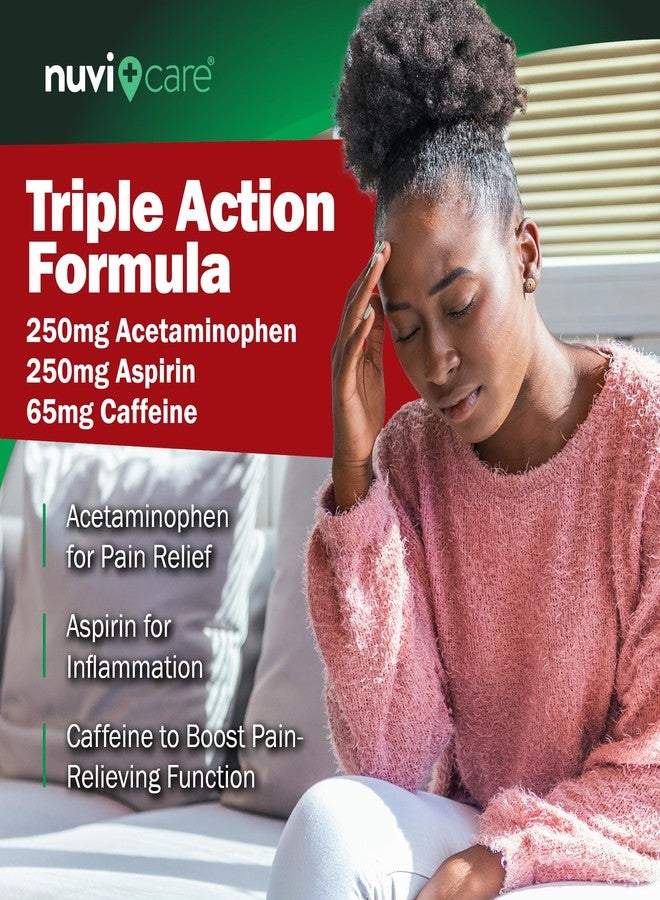 NUVICARE Headache Relief with Acetaminophen 250 mg, Aspirin (NSAID 250 mg, Caffeine 65 mg - Temporary Relief of Minor Aches & Pains - Compare to Excedrin Extra Strength Pain Reliever (100 Caplets - Image 4