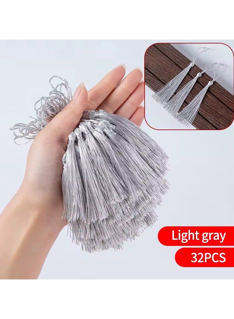 Abrar Colorful Silk Tassels with Hanging Rope Light Grey for Home Decor, Curtains, Jewelry, Weddings, and Keychains 32 Pieces