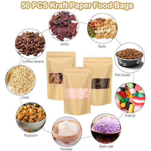 Blisstime Stand Up Pouches, 50 Pack Kraft Paper Bags with Matte Window and Tear Notch Resealable Bags for Small Business Home Use (4.7 X 7.9 Inches) - Image 4