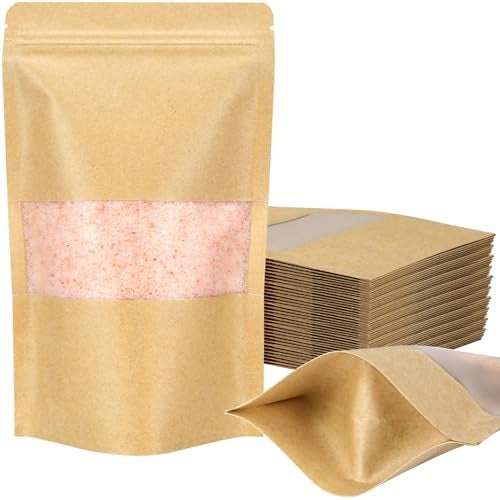 Blisstime Stand Up Pouches, 50 Pack Kraft Paper Bags with Matte Window and Tear Notch Resealable Bags for Small Business Home Use (4.7 X 7.9 Inches) - Image 1
