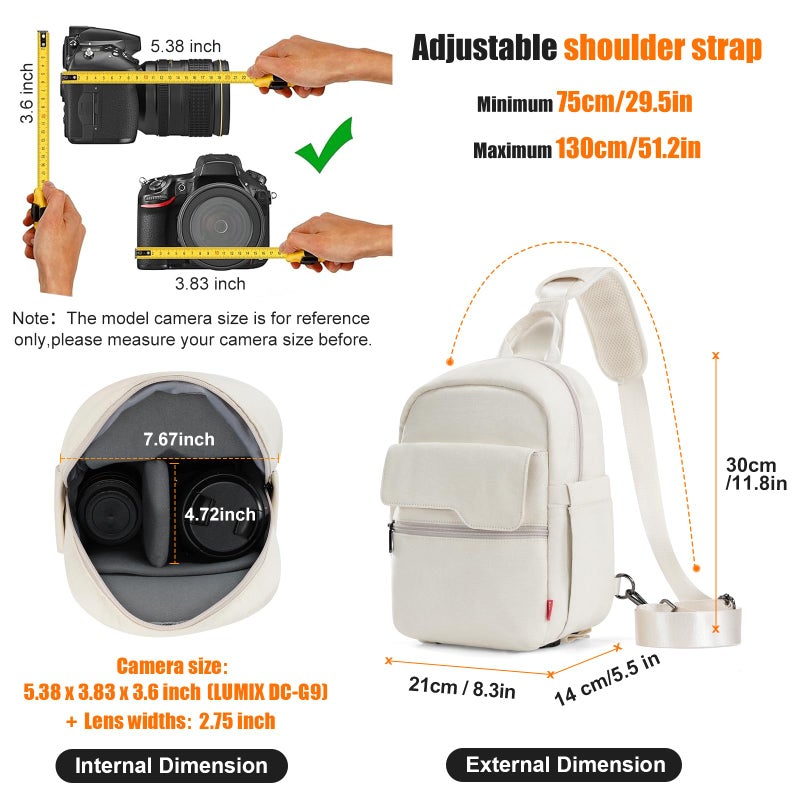 Cwatcun Camera Bag Crossbody Shoulder Messenger Camera Case, Lightweight DSLR/SLR/Mirrorless Photography Bag with Tripod Holder and Rain Cover for Canon, Nikon, Sony, Fuji Cameras, Lens Accessories - Image 4