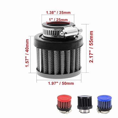 AotoKoop 25mm Air Intake Filter4 Pack 1 Inlet Air Intake Cone Universal Filter Parts with Adjustable Clamp Red - Image 3