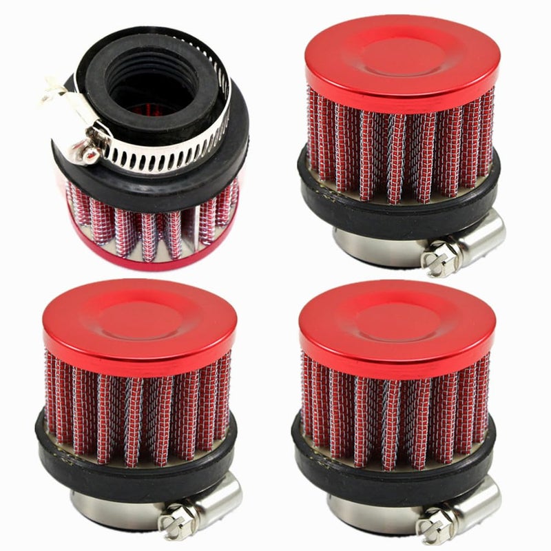 AotoKoop 25mm Air Intake Filter4 Pack 1 Inlet Air Intake Cone Universal Filter Parts with Adjustable Clamp Red - Image 2