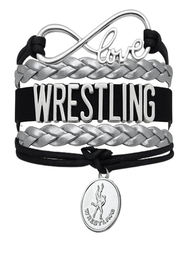 Sportybella Wrestling Charm Infinity Bracelet - Black and Silver Wrestling Jewelry, Gifts for Wrestlers, Teams, Moms, Coaches, and Wrestler Accessories - Image 1