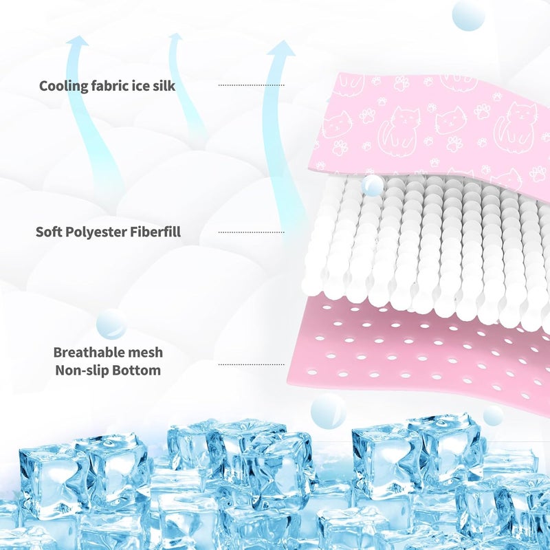 NWK Pet Cooling Mat Ice Silk Cooling Mat for Dogs & Cats Portable & Washable Pet Cooling Blanket, Car Seats, Beds for Summer (Medium (27.5'' x 20'' x 0.3''), Pink Cat) - Image 2