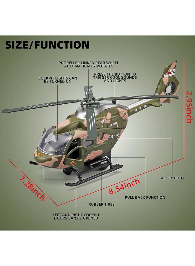 NOVAFUSION Kids Helicopter Toy Diecast Military Helicopter Model Kit,Pull Back Toy Helicopters with Lights and Sound,Toy Airplane with Rotatable Propeller,Helicopters Toys for Boys Age 4-7（ArmyGreen） - Image 2