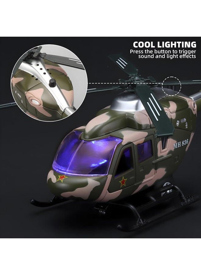 NOVAFUSION Kids Helicopter Toy Diecast Military Helicopter Model Kit,Pull Back Toy Helicopters with Lights and Sound,Toy Airplane with Rotatable Propeller,Helicopters Toys for Boys Age 4-7（ArmyGreen） - Image 3