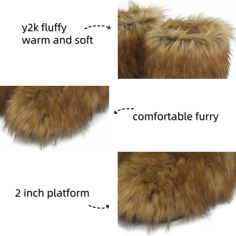 Wnshonzy Fur Boots for Women Furry Fuzzy Brown Y2k Fluffy Platform Flat Mini Boot Snow Winter Round Toe Comfortable Mid-Calf Short Ankle Classic Warm Outdoor 2025 - Image 5
