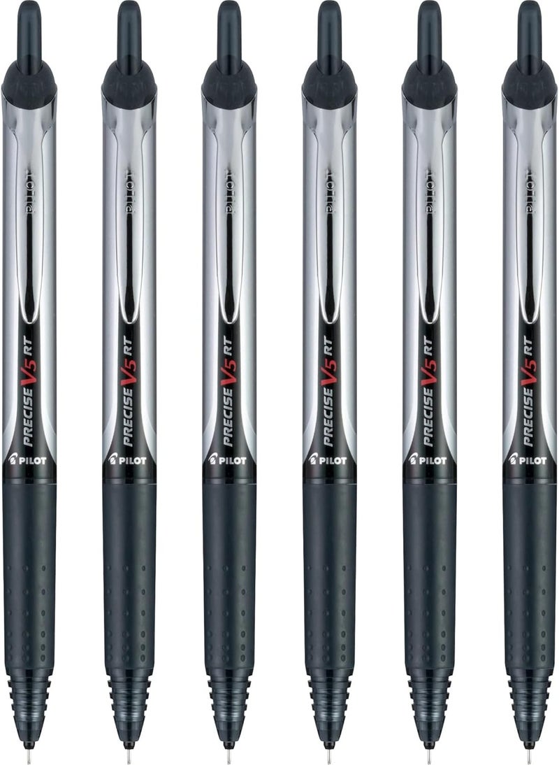 PILOT Precise V5 RT Refillable & Retractable Rollerball Pens, Extra Fine Point Pens 0.5 mm, Black, Pack of 6 - Ideal for School, Journaling & Office Writing - Image 1