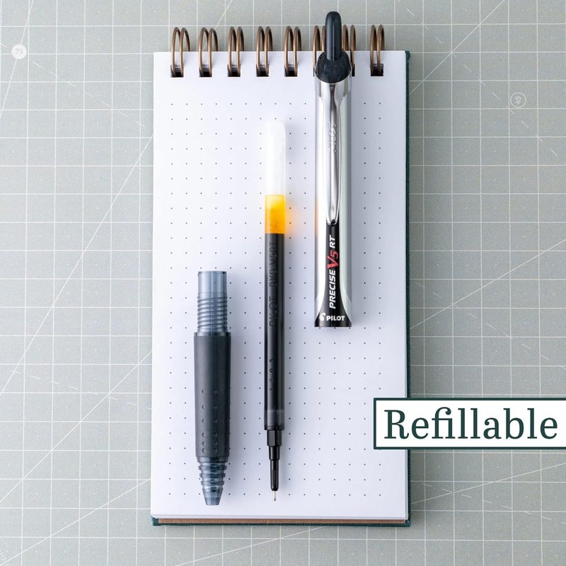 PILOT Precise V5 RT Refillable & Retractable Rollerball Pens, Extra Fine Point Pens 0.5 mm, Black, Pack of 6 - Ideal for School, Journaling & Office Writing - Image 3