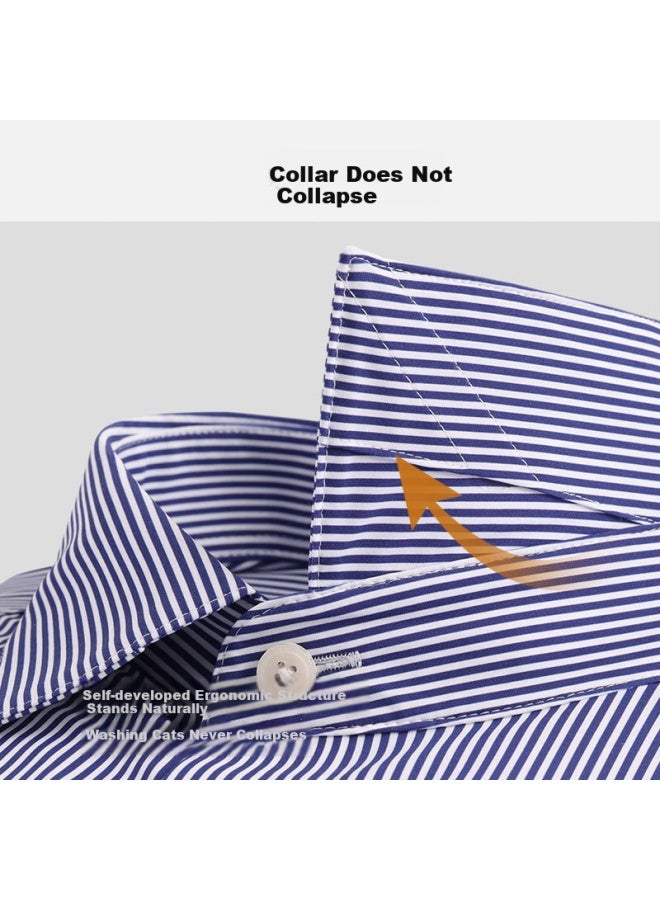 Ouding First-class High-elastic Shirt For Men, 690 Summer Dream Blue, Business Wrinkle-free Casual Striped Long-sleeve Shirt, Summer Dream Blue, Size 43 - Image 1