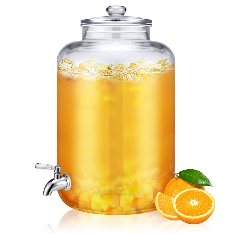 Newtay موزع مياه زجاجي سعة 5 جالون من نيوتاي مع غطاء زجاجي وصنبور من الفولاذ المقاوم للصدأ لمشروبات الصيف في الحفلات الخارجية عصير كومبوتشا