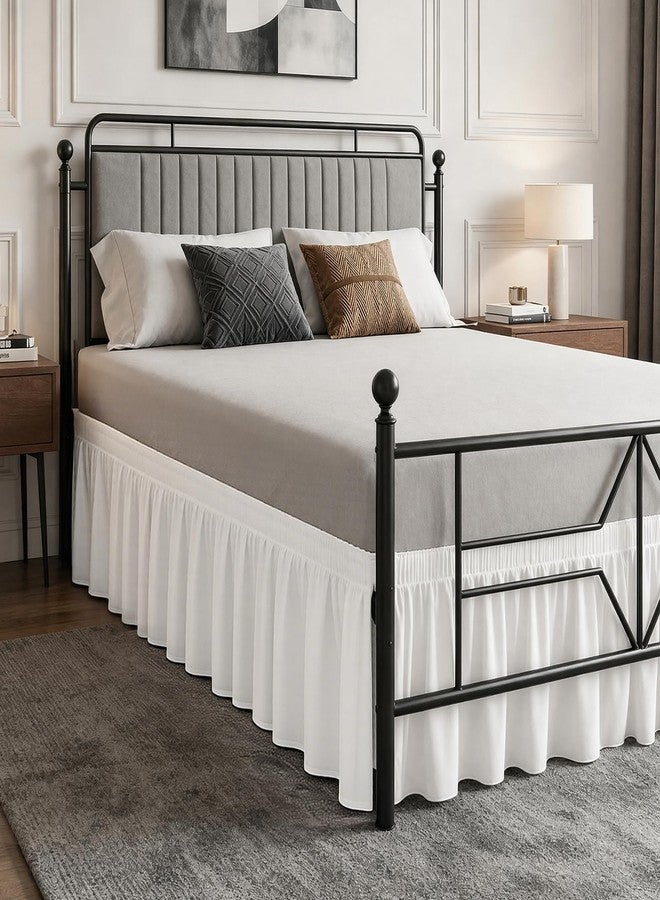 Vocander White Bed Skirt Split Corners Queen Size 14 Inch Drop - Wrap Around Elastic Dust Ruffle for Easy Fit, Adjustable BedSkirt for Queen Bed, Wrinkle Resistant Microfiber - Image 1