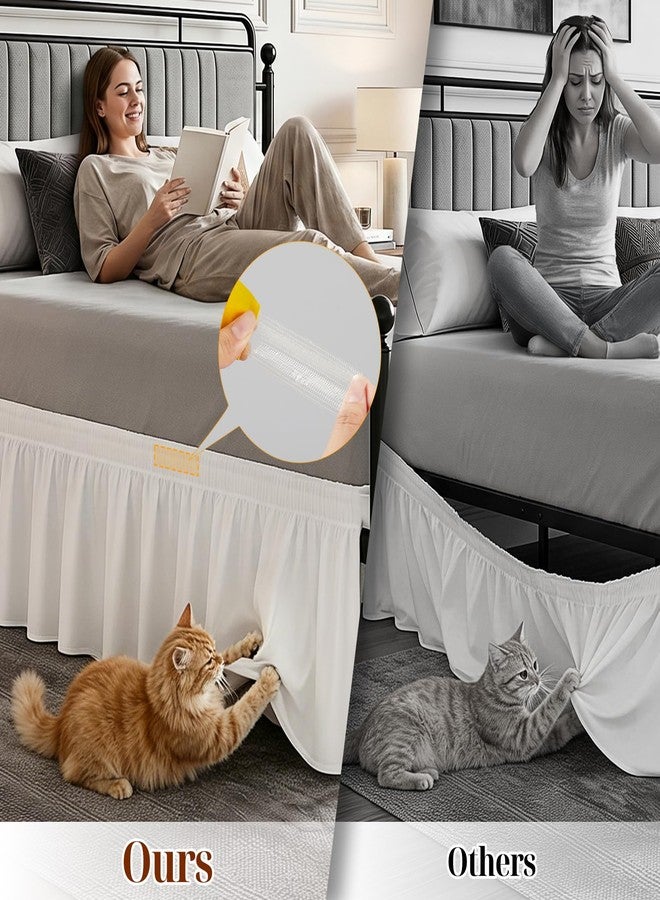 Vocander White Bed Skirt Split Corners Queen Size 14 Inch Drop - Wrap Around Elastic Dust Ruffle for Easy Fit, Adjustable BedSkirt for Queen Bed, Wrinkle Resistant Microfiber - Image 2