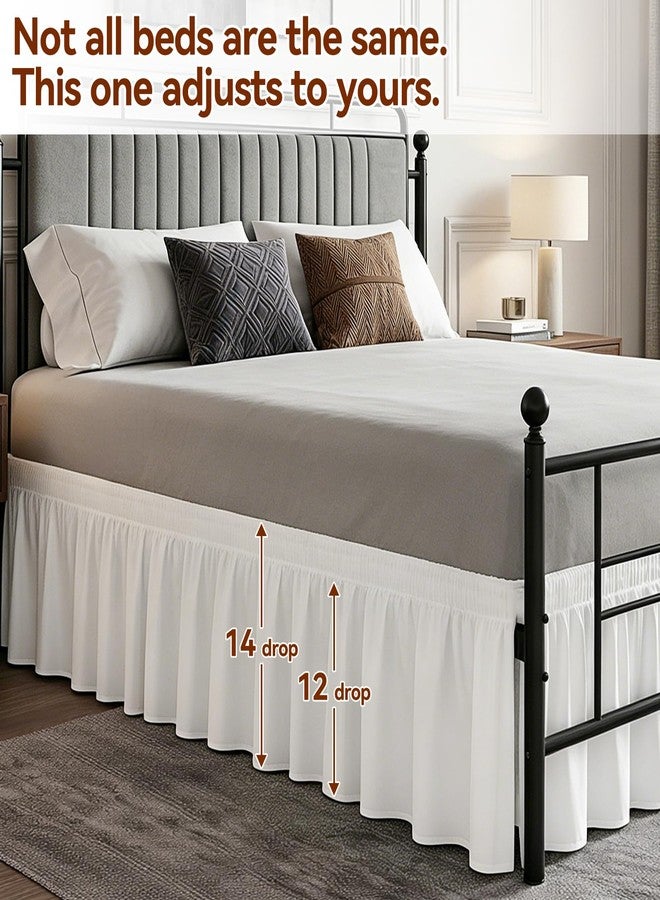 Vocander White Bed Skirt Split Corners Queen Size 14 Inch Drop - Wrap Around Elastic Dust Ruffle for Easy Fit, Adjustable BedSkirt for Queen Bed, Wrinkle Resistant Microfiber - Image 5