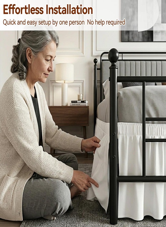 Vocander White Bed Skirt Split Corners Queen Size 14 Inch Drop - Wrap Around Elastic Dust Ruffle for Easy Fit, Adjustable BedSkirt for Queen Bed, Wrinkle Resistant Microfiber - Image 3