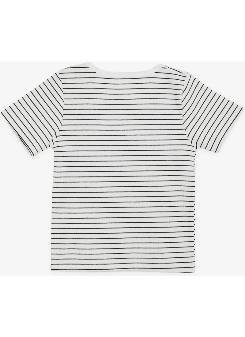 بريز Girl's T-Shirt Striped Square Neck Embroidered Ecru (Ages 9-14)