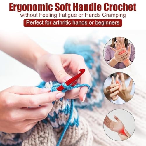 Tusmad 9 Pcs Crochet Hooks Set – Ergonomic Soft Grip Crochet Needles for Arthritic Hands, Comfortable Crochet Kit with 5 Stitch Markers & 4 Pcs Colorful Large-Eye Plastic Sewing Needles – For All Skill Levels - Image 4