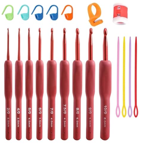 Tusmad 9 Pcs Crochet Hooks Set – Ergonomic Soft Grip Crochet Needles for Arthritic Hands, Comfortable Crochet Kit with 5 Stitch Markers & 4 Pcs Colorful Large-Eye Plastic Sewing Needles – For All Skill Levels - Image 2