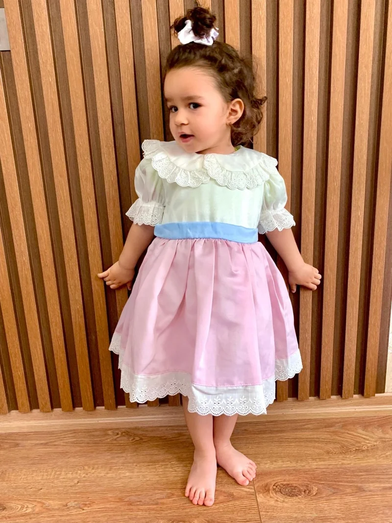 Mini Kiti Mini Kit Baby Girl Vintage Design Pink White Birthday Special Occasion Holiday Dress