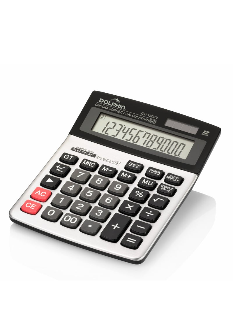 Dolphin Desktop Calculator CX-1300V, 12-Digit Large Display, Dual Power, Tilted Screen - Image 2