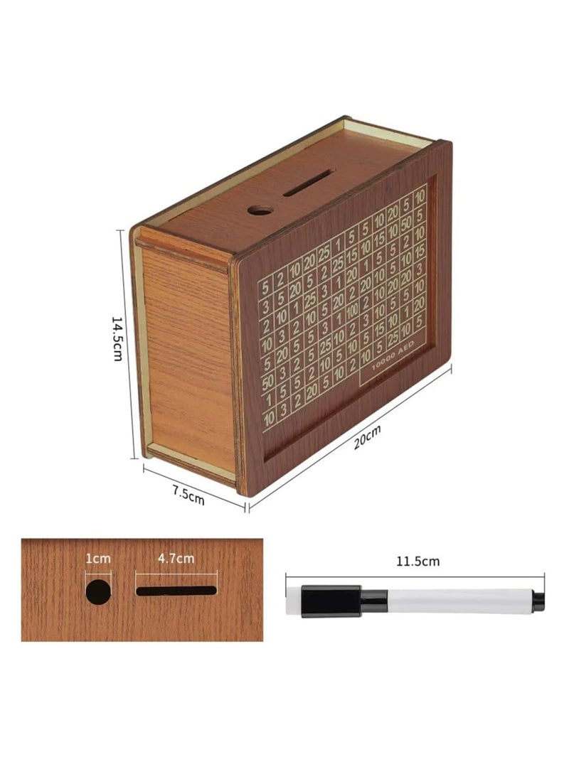 Black - Savings Challenge, Wooden Money Box, Coin Saving Box for Kids and Adults, Saving Wallet Starting from AED 500 to AED 10,000, Stylish Design Money Organizer - Image 1