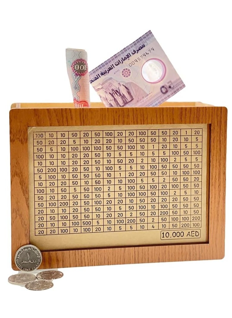 Black - Savings Challenge, Wooden Money Box, Coin Saving Box for Kids and Adults, Saving Wallet Starting from AED 500 to AED 10,000, Stylish Design Money Organizer - Image 1