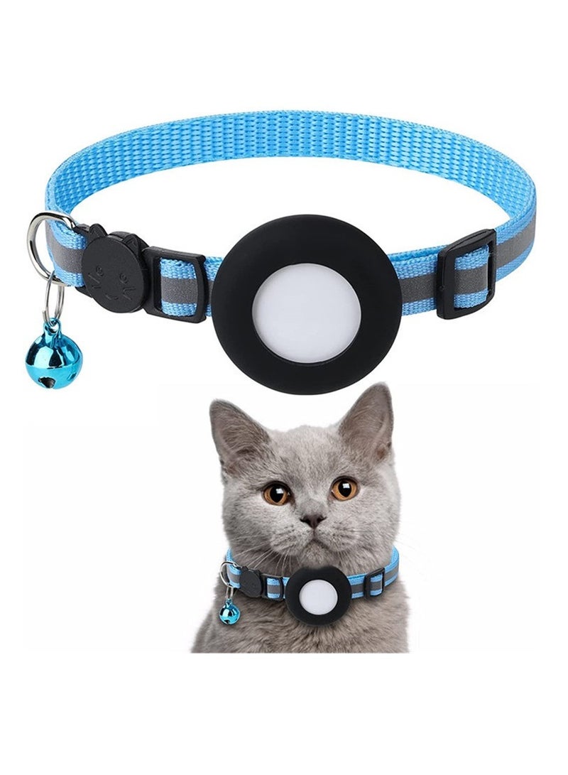 For Airtag Cat Collar With Bell Adjustable Breakaway Kitten Collars Reflective Designed Waterproof Holder Dog Puppy Blue - Image 1