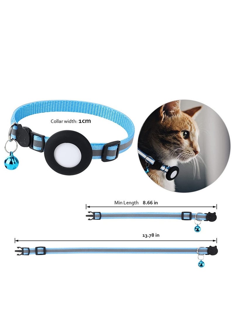 For Airtag Cat Collar With Bell Adjustable Breakaway Kitten Collars Reflective Designed Waterproof Holder Dog Puppy Blue - Image 3