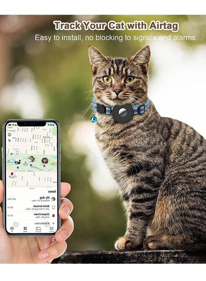 For Airtag Cat Collar With Bell Adjustable Breakaway Kitten Collars Reflective Designed Waterproof Holder Dog Puppy Blue - Image 4