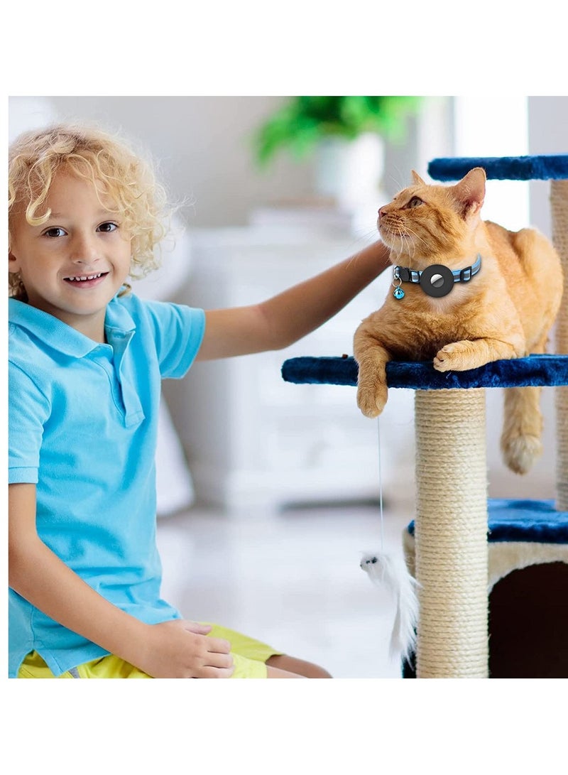 For Airtag Cat Collar With Bell Adjustable Breakaway Kitten Collars Reflective Designed Waterproof Holder Dog Puppy Blue - Image 5