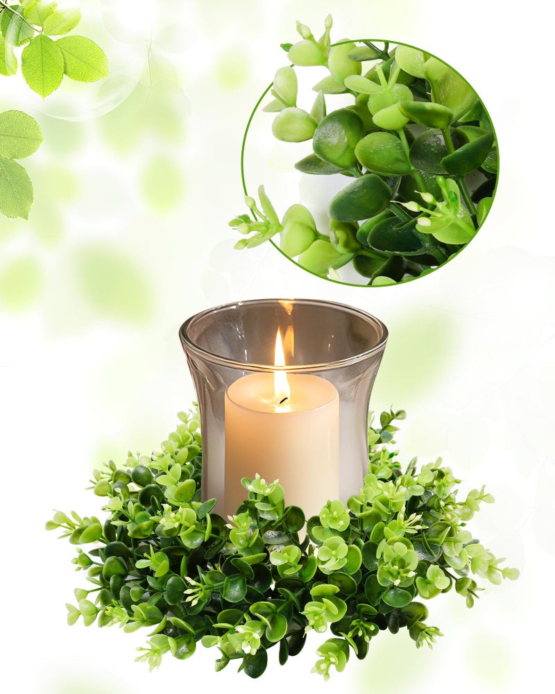 Vlorart 2Pcs Small Boxwood Wreath for Front Door, 11 Inch Wreath with Flower Buds Boxwood Wreaths Weatherproof, Spring Summer Mini Wreaths for Cabinets, Candle Garland for Table Window Indoor Outdoor - Image 3