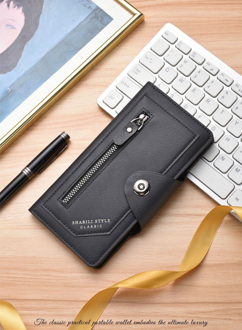 Freegallops Bifold Long Wallet with 15 Credit Card Slots(Black) - Image 3