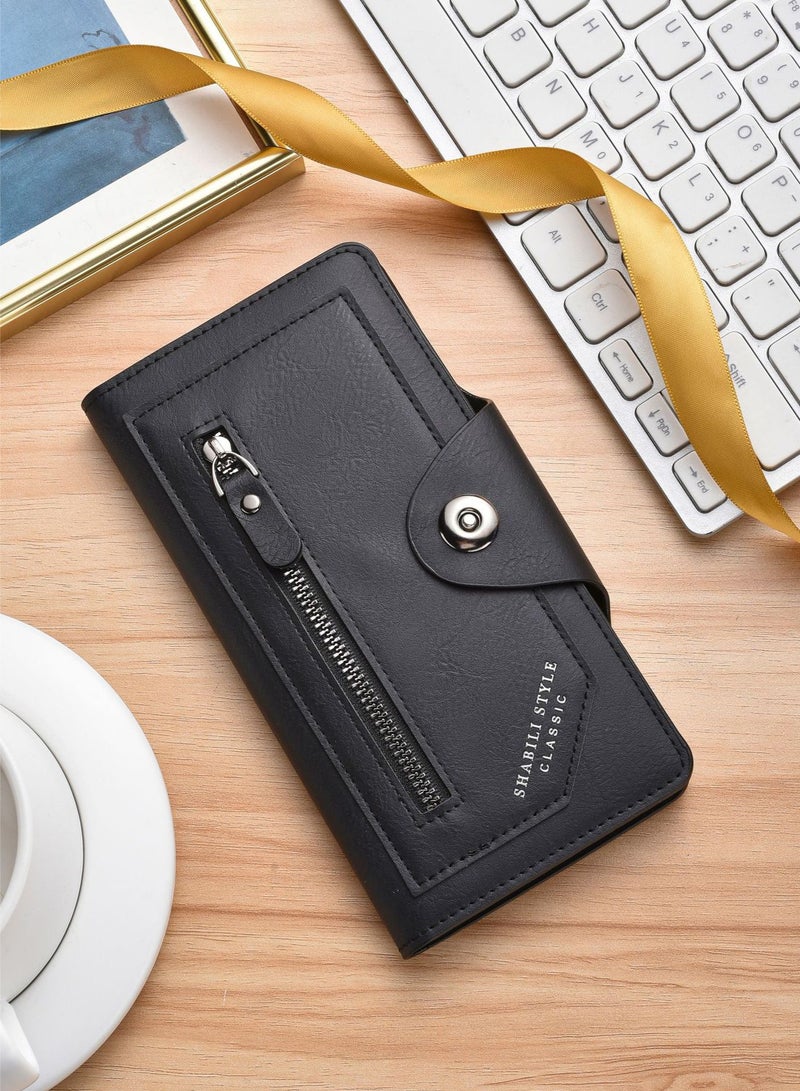 Freegallops Bifold Long Wallet with 15 Credit Card Slots(Black) - Image 2
