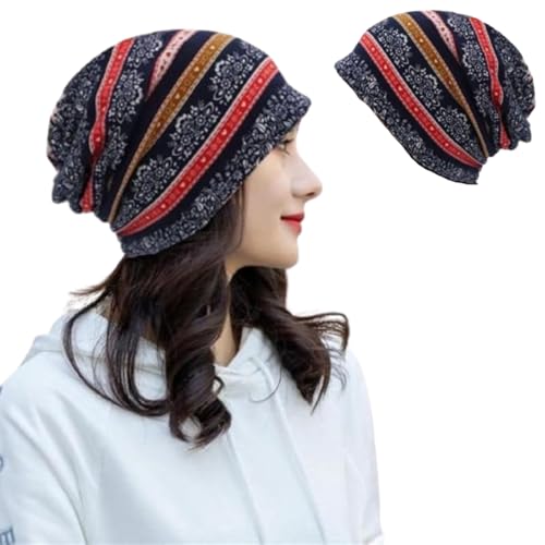 SHOPVILLA Bandanas for Women, Slouchy Chemo Beanie Cap for Women, Boho Print Bandanas Skull, Fashion Soft Stretch Chemo Scarf Helmet, Casual Saggy Head Scarves - All Seasons Use Dark Blue - Image 1