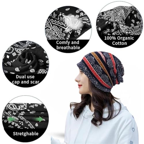 SHOPVILLA Bandanas for Women, Slouchy Chemo Beanie Cap for Women, Boho Print Bandanas Skull, Fashion Soft Stretch Chemo Scarf Helmet, Casual Saggy Head Scarves - All Seasons Use Dark Blue - Image 5