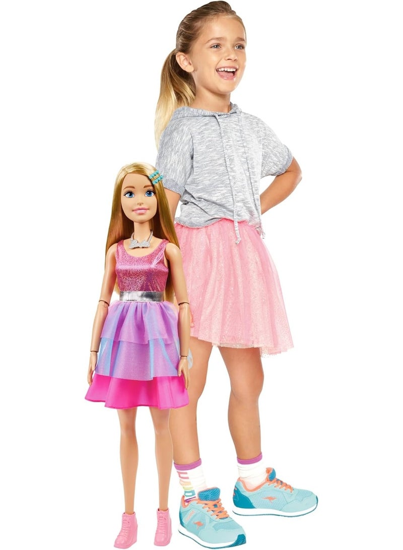 Barbie Large Barbie Doll, 28 Inches Tall, Blond Hair and Shimmery Pink Dress - HJY02 - Image 1