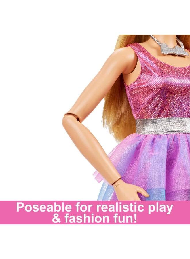 Barbie Large Barbie Doll, 28 Inches Tall, Blond Hair and Shimmery Pink Dress - HJY02 - Image 3