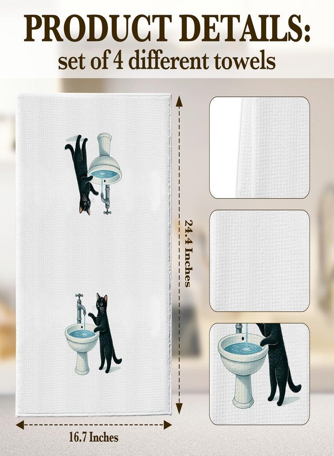DETIHO Black Cat Hand Towel Set of 4, Funny Bathroom Cat Decorative Towels, Black Cats Gifts for Kids Friends Girls Teacher Adults, 16×24 Inch (A15) - Image 2