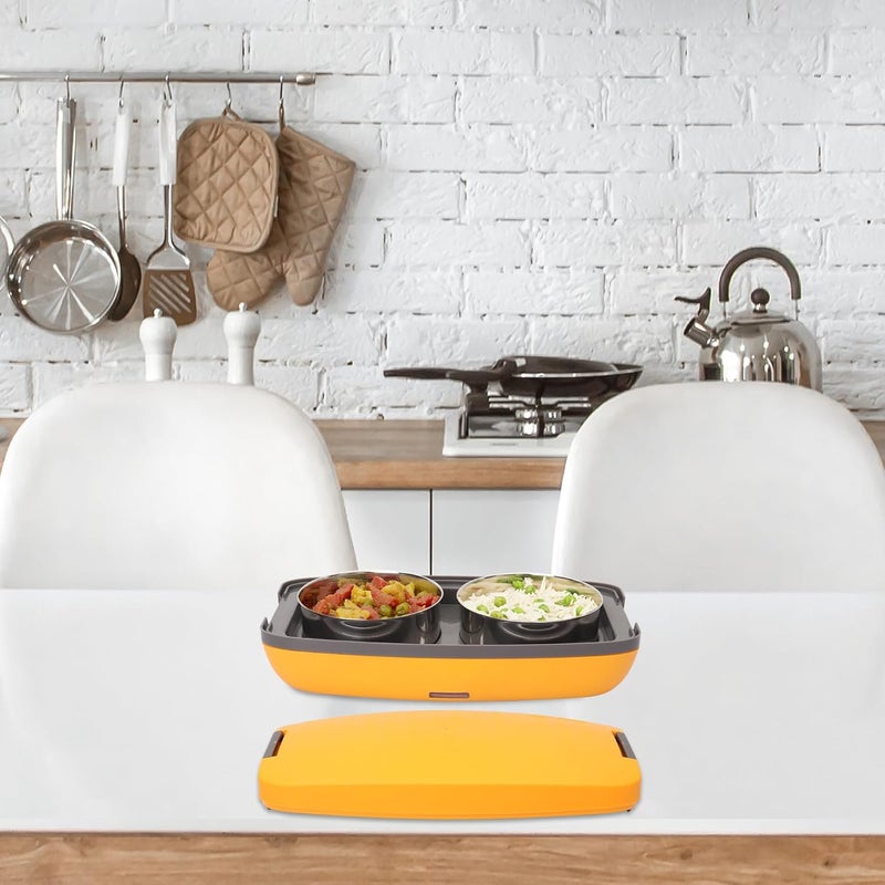 JAYPEE PLUS صندوق غداء كهربائي مع 2 حاويات ستانلس ستيل قابلة للإزالة 250 مل x2 مع سلك طاقة | فتحة تهوية في الغطاء | ختم سيليكون مانع للتسرب | مؤشر LED | مضاد للصدمات | أصفر - Image 2