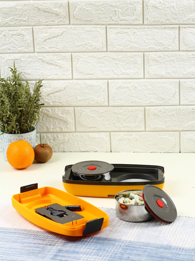 JAYPEE PLUS صندوق غداء كهربائي مع 2 حاويات ستانلس ستيل قابلة للإزالة 250 مل x2 مع سلك طاقة | فتحة تهوية في الغطاء | ختم سيليكون مانع للتسرب | مؤشر LED | مضاد للصدمات | أصفر - Image 1