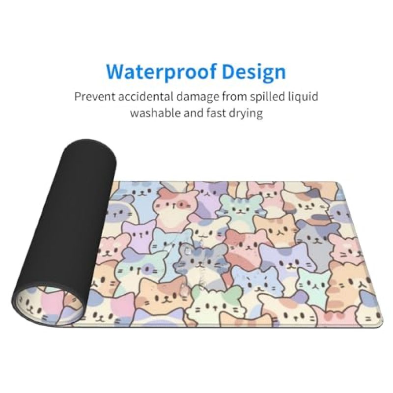 Gaming Mouse Pad 30 X 80 Cm Non-Slip Natural Rubber Base - Stitched Edge Extended Mousepad with Cute Cat Pattern for Gaming Setup - Image 4