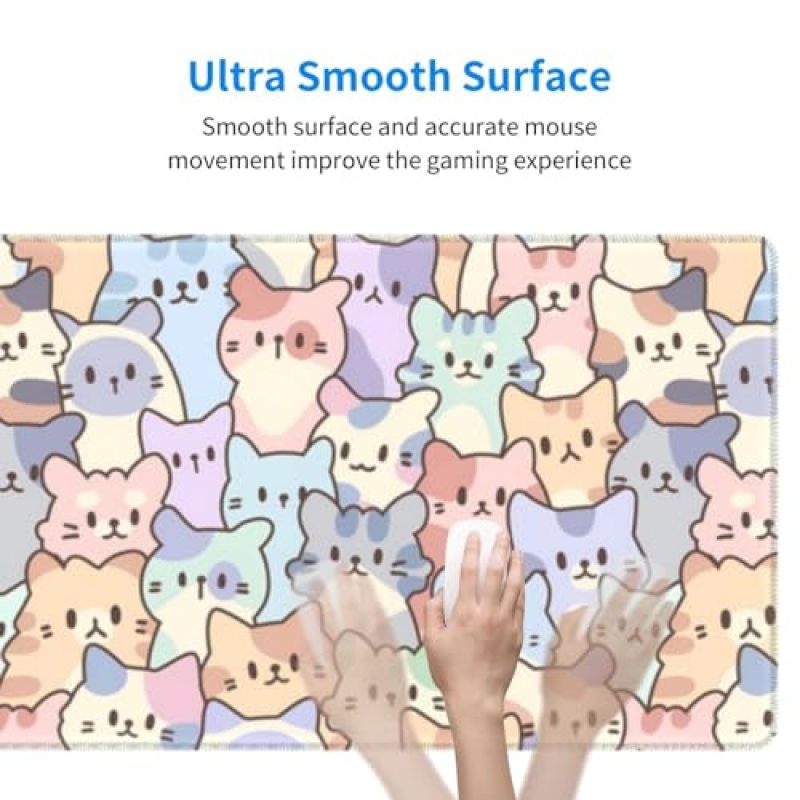 Gaming Mouse Pad 30 X 80 Cm Non-Slip Natural Rubber Base - Stitched Edge Extended Mousepad with Cute Cat Pattern for Gaming Setup - Image 5