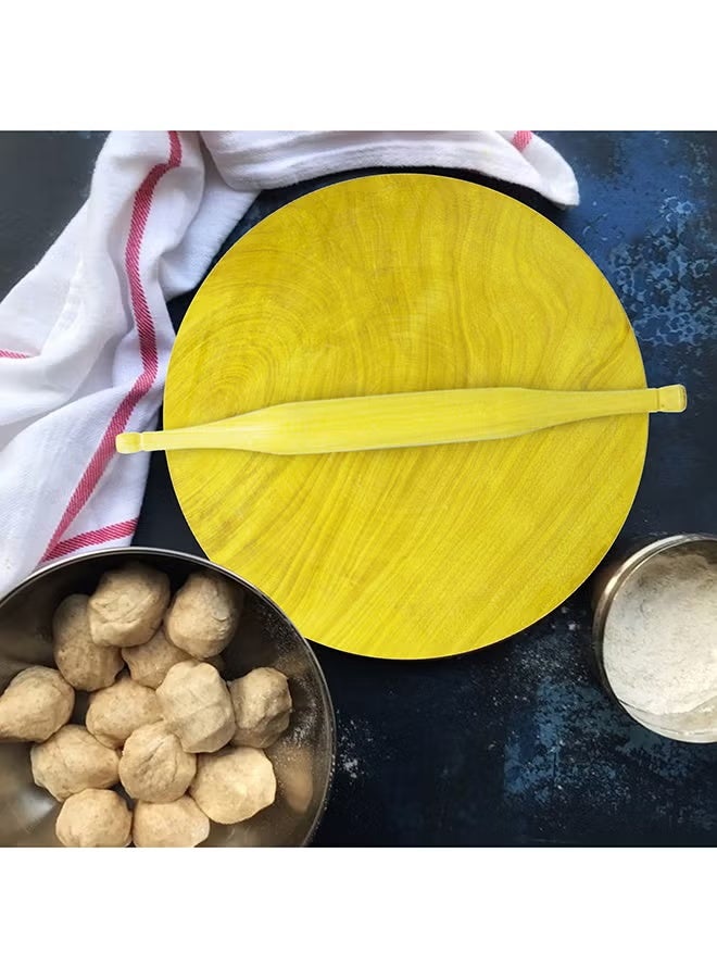Wooden Rolling Pin and Board Set, 10 Inch, Wooden, WCB010, Chakla Belan, Roti Roller, Chapati Maker, Roti Maker, Tortilla Roller Yellow 10inch - Image 2